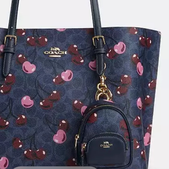 ❌SOLD❌ Coach Signature Canvas With Cherry Denim Print Wallet and Charm - Picture 7 of 7